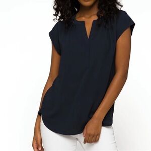 Split Neck Short Sleeve Blouse